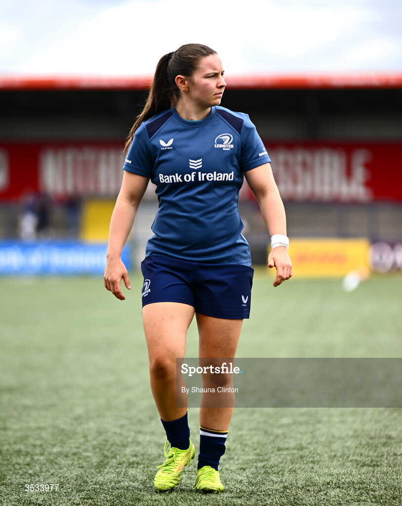 8 August 2026; Leinster captain Sarah Delaney warms-up ahead of the Vodafone Womens Interprovincial Championship Round 1 match between Munster and Leinster at Virgin Media Park in Cork. Photo by Shauna Clinton/Sportsfile