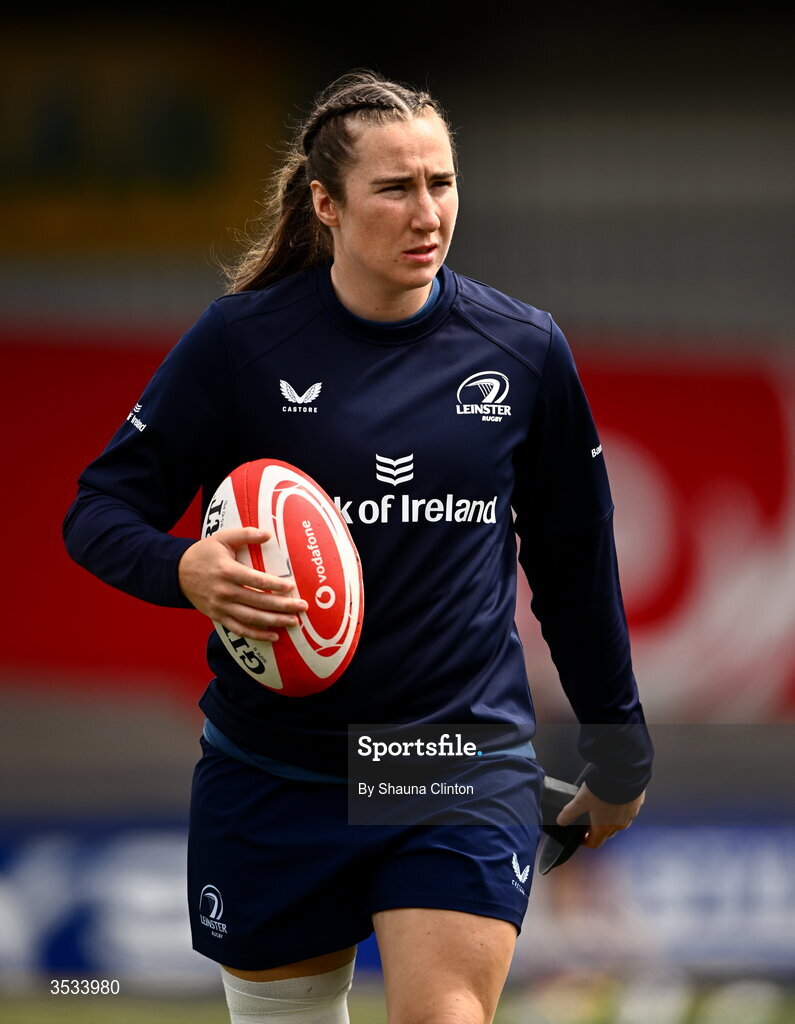 8 August 2026; Eve Higgins of Leinster warms-up before the Vodafone Womens Interprovincial Championship Round 1 match between Munster and Leinster at Virgin Media Park in Cork. Photo by Shauna Clinton/Sportsfile