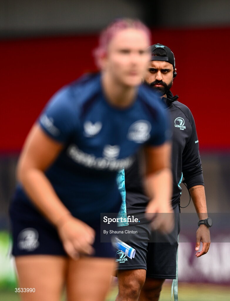 8 August 2026; Leinster head coach Sana Govender before the Vodafone Womens Interprovincial Championship Round 1 match between Munster and Leinster at Virgin Media Park in Cork. Photo by Shauna Clinton/Sportsfile
