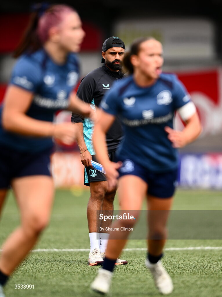 8 August 2026; Leinster head coach Sana Govender before the Vodafone Womens Interprovincial Championship Round 1 match between Munster and Leinster at Virgin Media Park in Cork. Photo by Shauna Clinton/Sportsfile