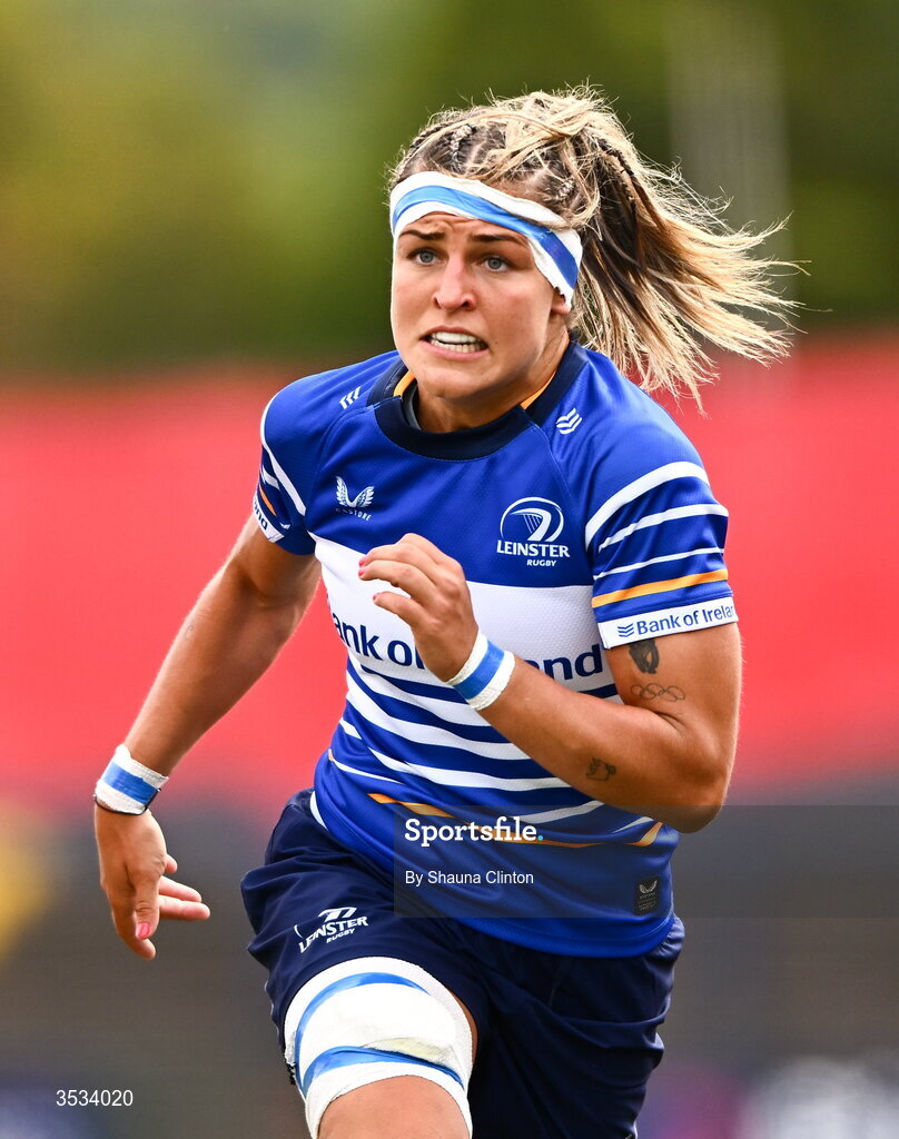 8 August 2026; Erin King of Leinster during the Vodafone Womens Interprovincial Championship Round 1 match between Munster and Leinster at Virgin Media Park in Cork. Photo by Shauna Clinton/Sportsfile