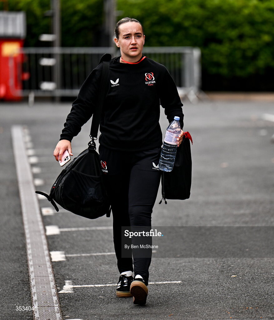 8 August 2026; Katie Hetherington of Ulster arrives before the Vodafone Womens Interprovincial Championship Round 1 match between Ulster and Connacht at Affidea Stadium in Belfast. Photo by Ben McShane/Sportsfile