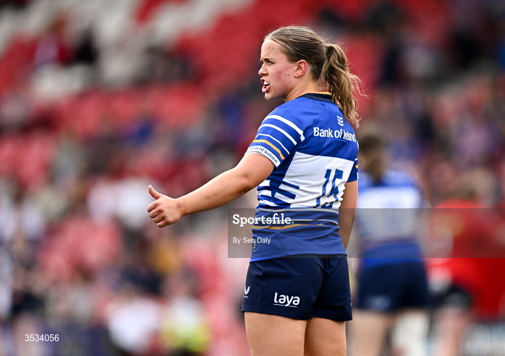 8 August 2026; Robyn O'Connor of Leinster during the Vodafone Womens Interprovincial Championship Round 1 match between Munster and Leinster at Virgin Media Park in Cork. Photo by Seb Daly/Sportsfile