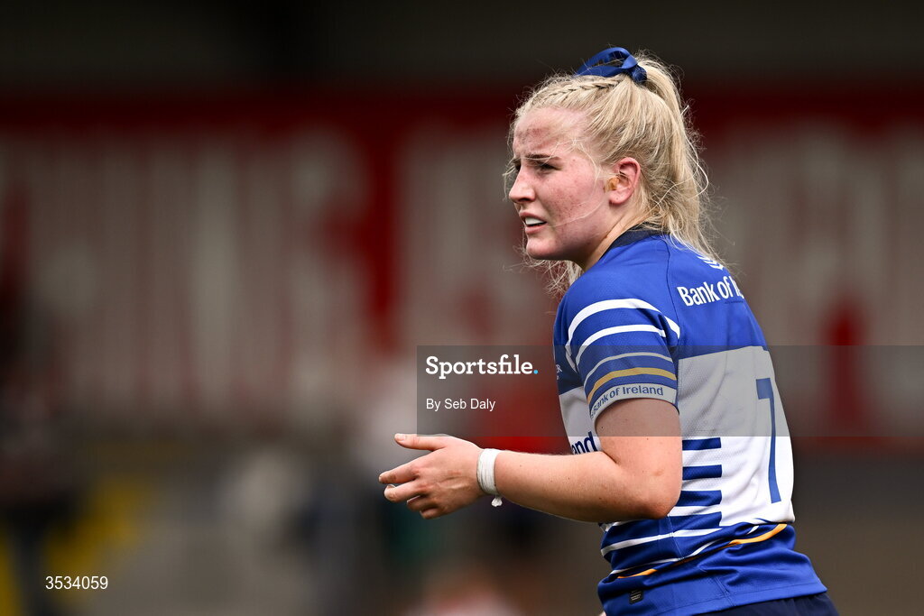 8 August 2026; Roisín Kinch of Leinster during the Vodafone Womens Interprovincial Championship Round 1 match between Munster and Leinster at Virgin Media Park in Cork. Photo by Seb Daly/Sportsfile