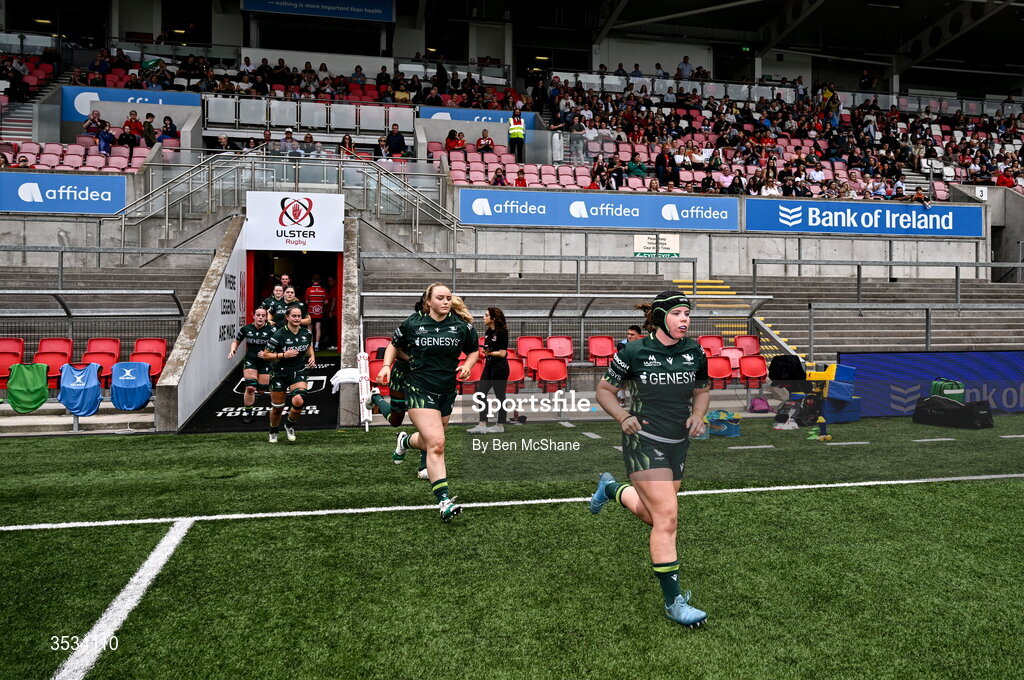 8 August 2026; Kara Mulcahy of Connacht runs out before the Vodafone Womens Interprovincial Championship Round 1 match between Ulster and Connacht at Affidea Stadium in Belfast. Photo by Ben McShane/Sportsfile