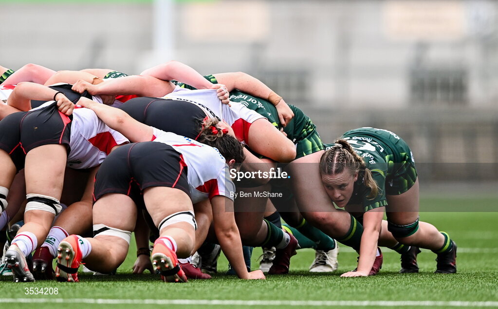 8 August 2026; Emma Kelly of Connacht in the scrum during the Vodafone Womens Interprovincial Championship Round 1 match between Ulster and Connacht at Affidea Stadium in Belfast. Photo by Ben McShane/Sportsfile