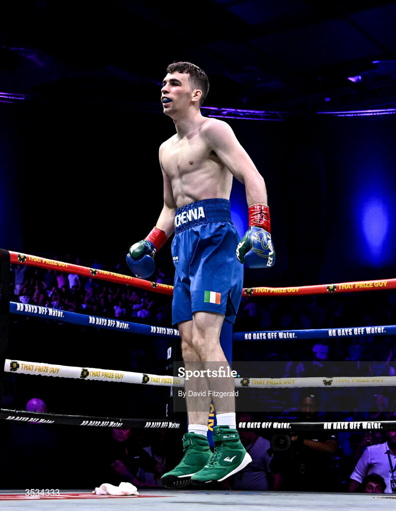 8 August 2026; Stevie McKenna after winning his middleweight bout against Owen O'Neill during the Zuffa Boxing 10 event at the 3Arena in Dublin. Photo by David Fitzgerald/Sportsfile