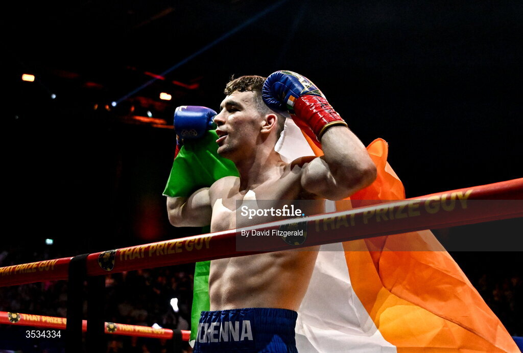 8 August 2026; Stevie McKenna after winning his middleweight bout against Owen O'Neill during the Zuffa Boxing 10 event at the 3Arena in Dublin. Photo by David Fitzgerald/Sportsfile