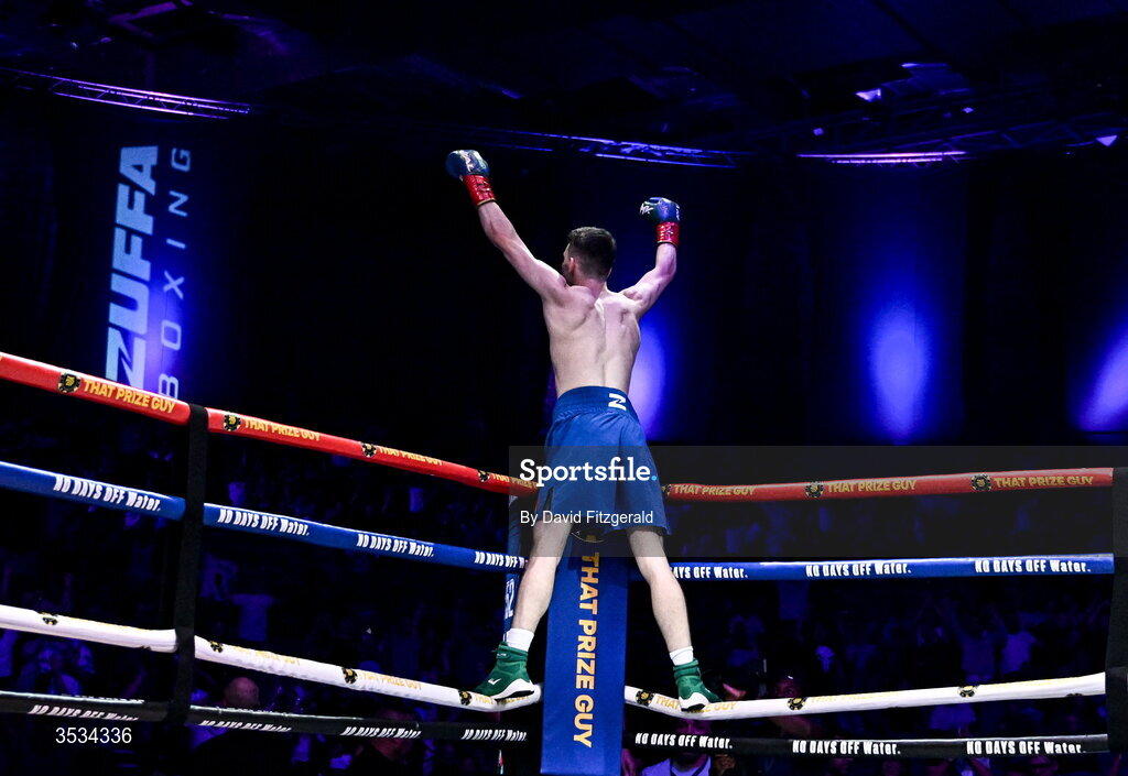 8 August 2026; Stevie McKenna after winning his middleweight bout against Owen O'Neill during the Zuffa Boxing 10 event at the 3Arena in Dublin. Photo by David Fitzgerald/Sportsfile
