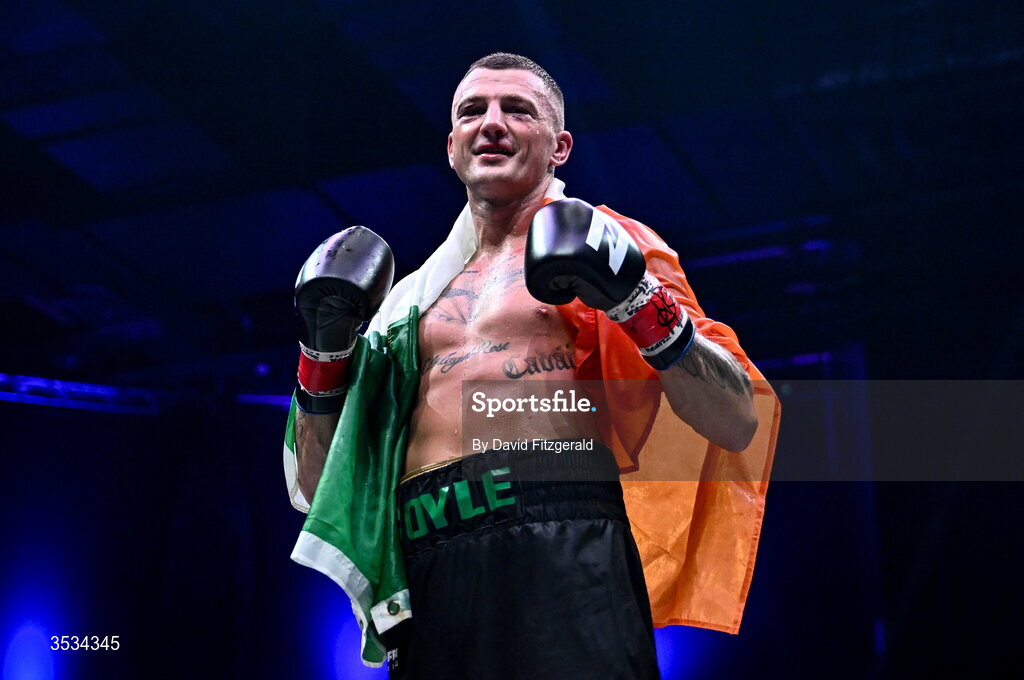 8 August 2026; Connor Coyle after winning his middleweight bout against Mark Beuke during the Zuffa Boxing 10 event at the 3Arena in Dublin. Photo by David Fitzgerald/Sportsfile