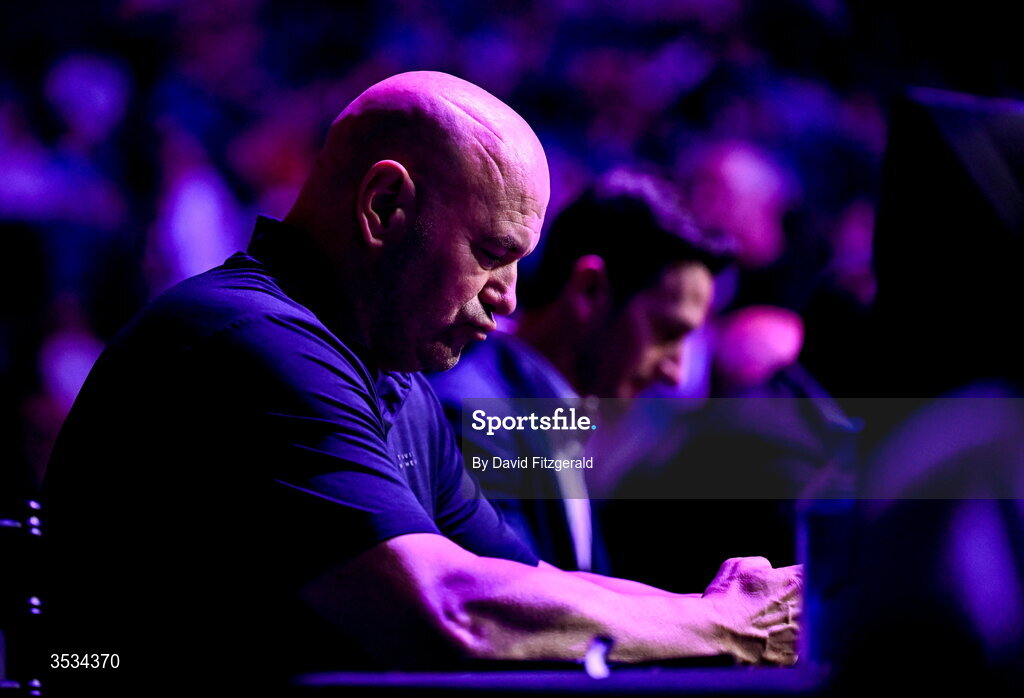 8 August 2026; UFC president Dana White looks on during the Zuffa Boxing 10 event at the 3Arena in Dublin. Photo by David Fitzgerald/Sportsfile