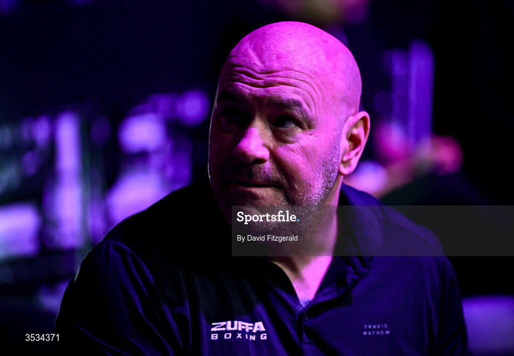 8 August 2026; UFC president Dana White looks on during the Zuffa Boxing 10 event at the 3Arena in Dublin. Photo by David Fitzgerald/Sportsfile