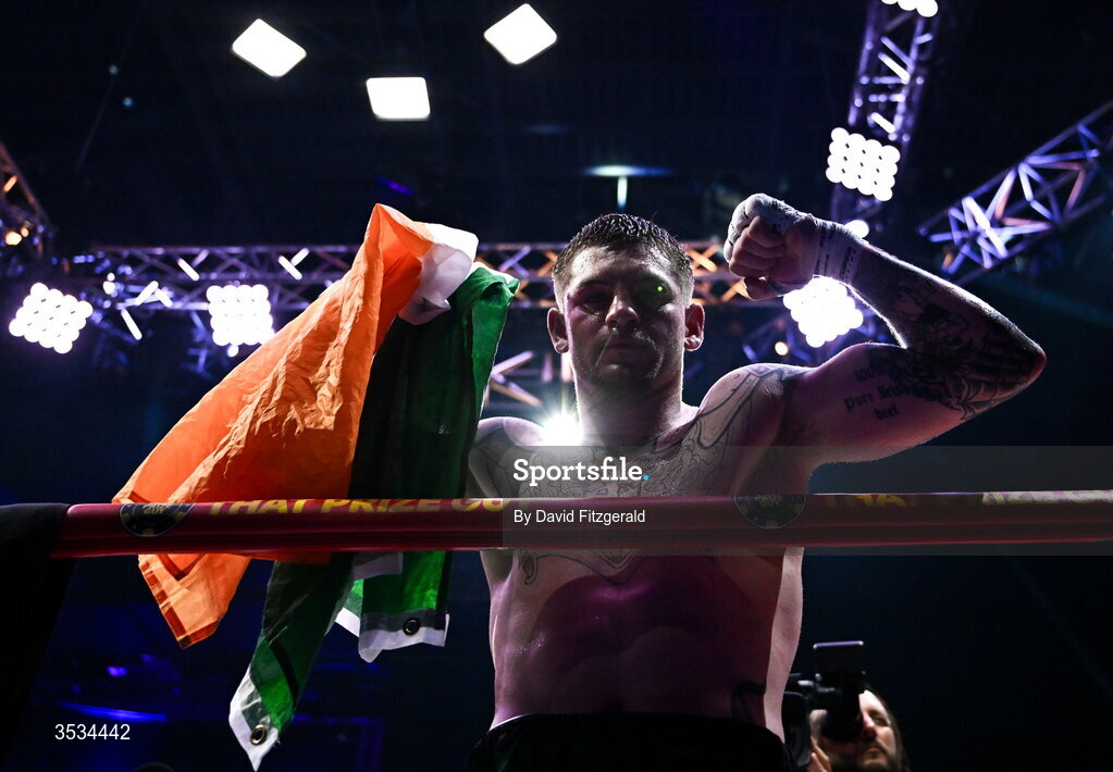 8 August 2026; Callum Walsh after winning the middleweight bout against Tyler Denny during the Zuffa Boxing 10 event at the 3Arena in Dublin. Photo by David Fitzgerald/Sportsfile