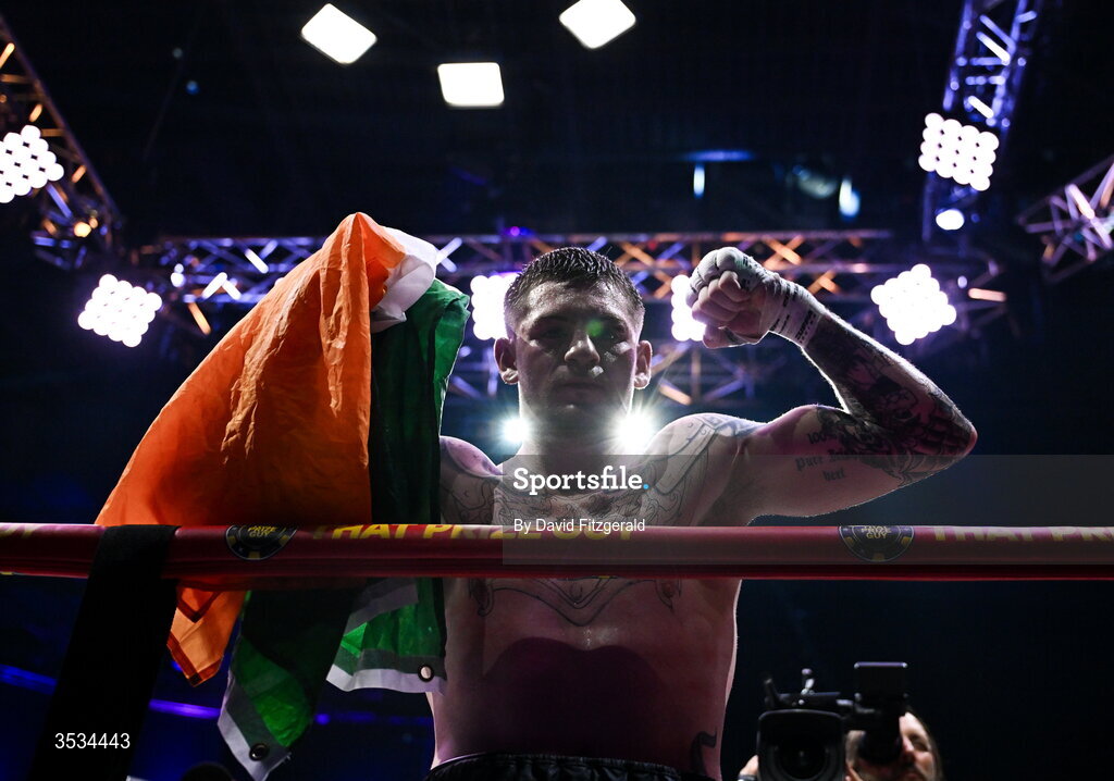 8 August 2026; Callum Walsh after winning the middleweight bout against Tyler Denny during the Zuffa Boxing 10 event at the 3Arena in Dublin. Photo by David Fitzgerald/Sportsfile