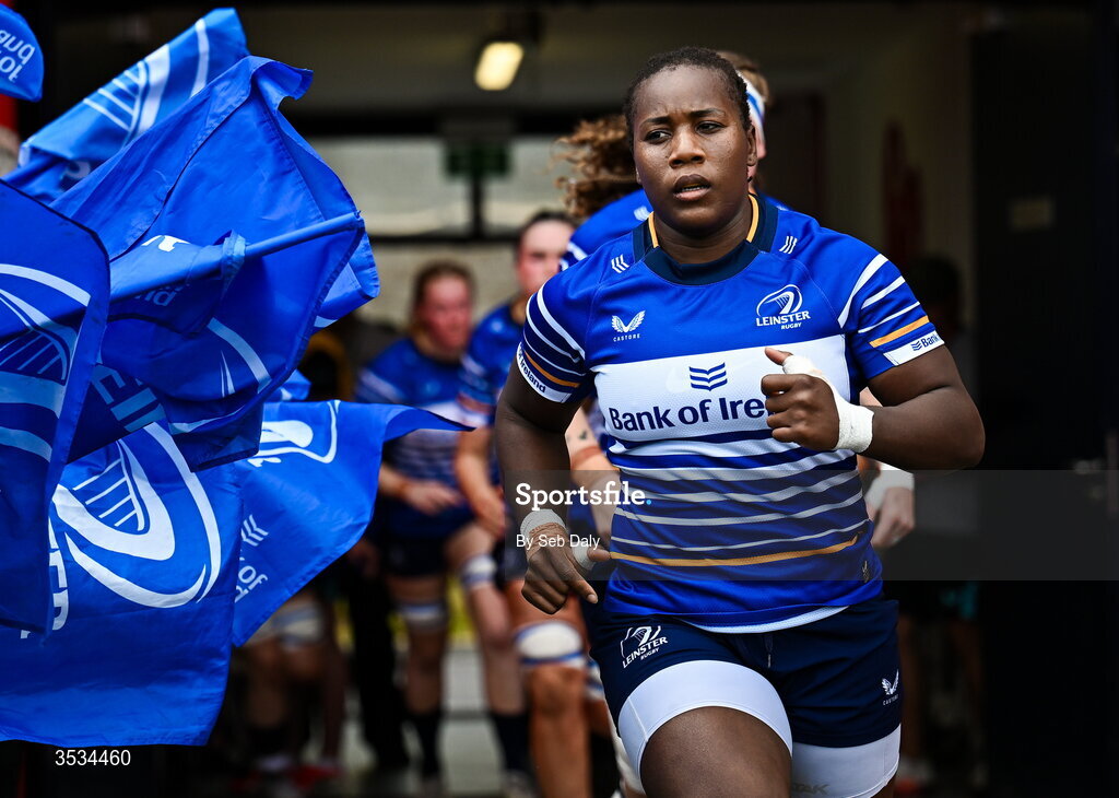8 August 2026; Linda Djougang of Leinster before the Vodafone Womens Interprovincial Championship Round 1 match between Munster and Leinster at Virgin Media Park in Cork. Photo by Seb Daly/Sportsfile