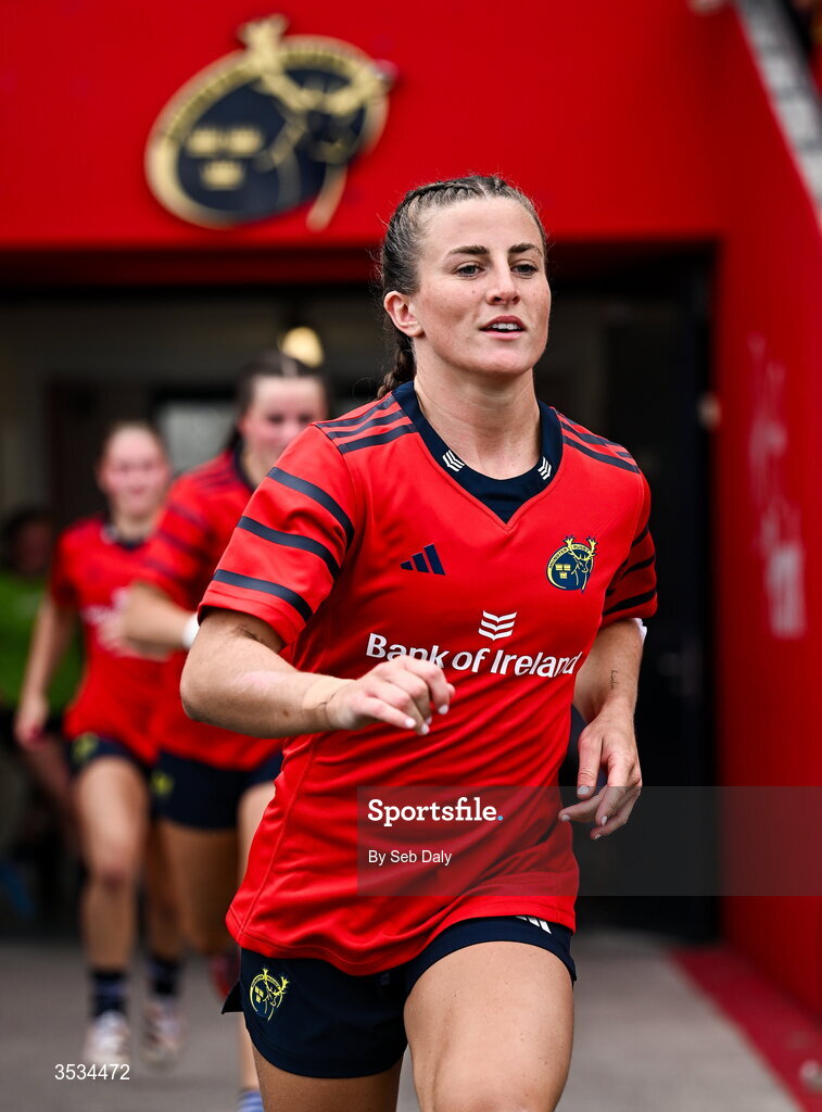8 August 2026; Emily Lane of Munster before the Vodafone Womens Interprovincial Championship Round 1 match between Munster and Leinster at Virgin Media Park in Cork. Photo by Seb Daly/Sportsfile