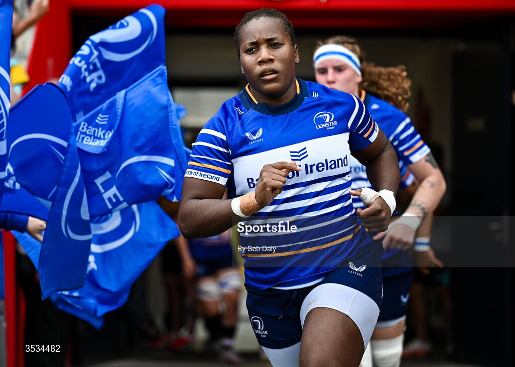 8 August 2026; Linda Djougang of Leinster before the Vodafone Womens Interprovincial Championship Round 1 match between Munster and Leinster at Virgin Media Park in Cork. Photo by Seb Daly/Sportsfile