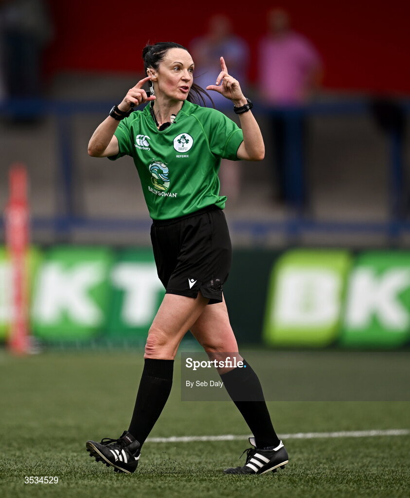 8 August 2026; Referee Siobhan Daly during the Vodafone Womens Interprovincial Championship Round 1 match between Munster and Leinster at Virgin Media Park in Cork. Photo by Seb Daly/Sportsfile