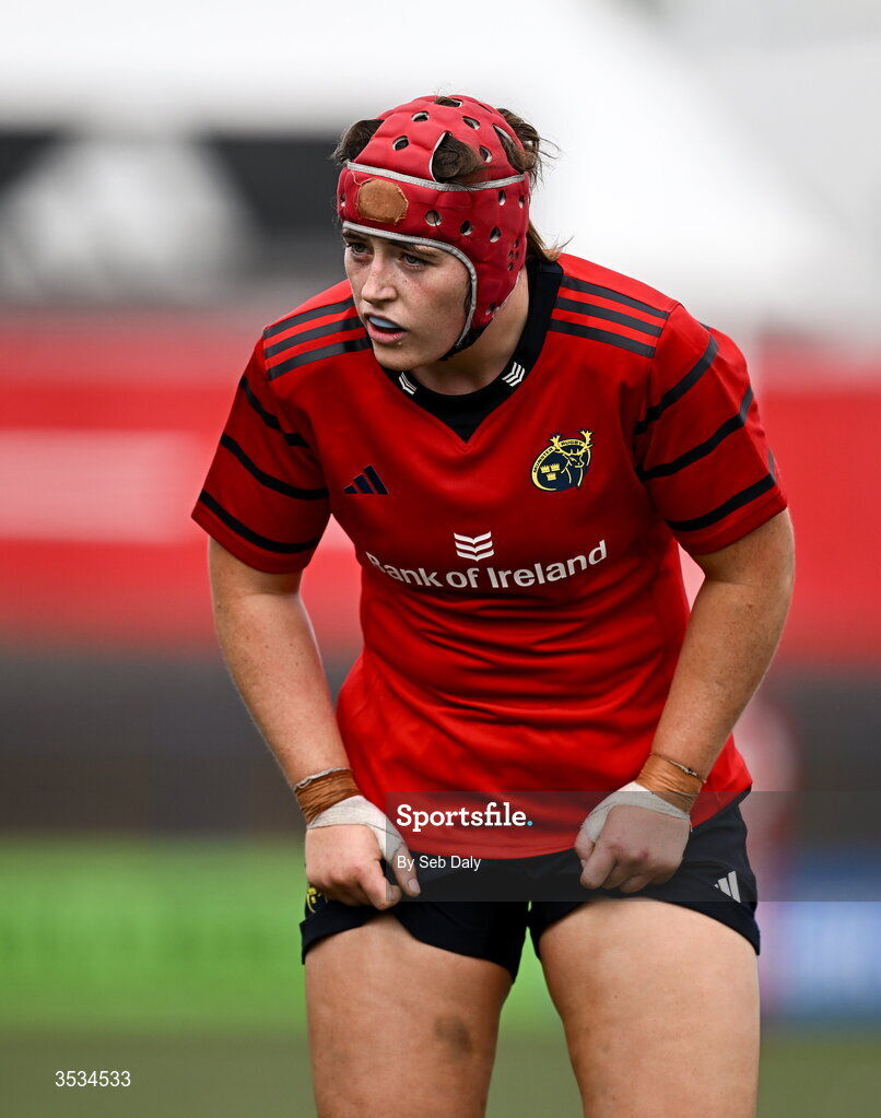 8 August 2026; Siobhan McCarthy of Munster during the Vodafone Womens Interprovincial Championship Round 1 match between Munster and Leinster at Virgin Media Park in Cork. Photo by Seb Daly/Sportsfile