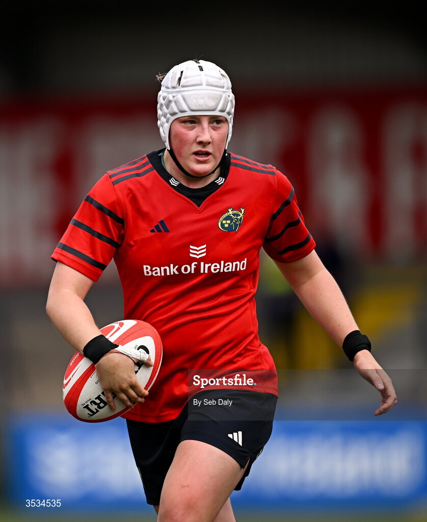 8 August 2026; Beth Buttimer of Munster during the Vodafone Womens Interprovincial Championship Round 1 match between Munster and Leinster at Virgin Media Park in Cork. Photo by Seb Daly/Sportsfile