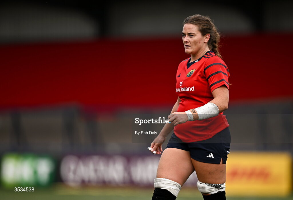 8 August 2026; Jane Clohessy of Munster during the Vodafone Womens Interprovincial Championship Round 1 match between Munster and Leinster at Virgin Media Park in Cork. Photo by Seb Daly/Sportsfile