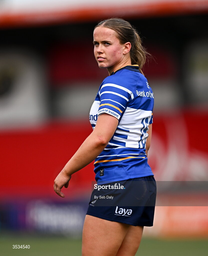 8 August 2026; Robyn O'Connor of Leinster during the Vodafone Womens Interprovincial Championship Round 1 match between Munster and Leinster at Virgin Media Park in Cork. Photo by Seb Daly/Sportsfile