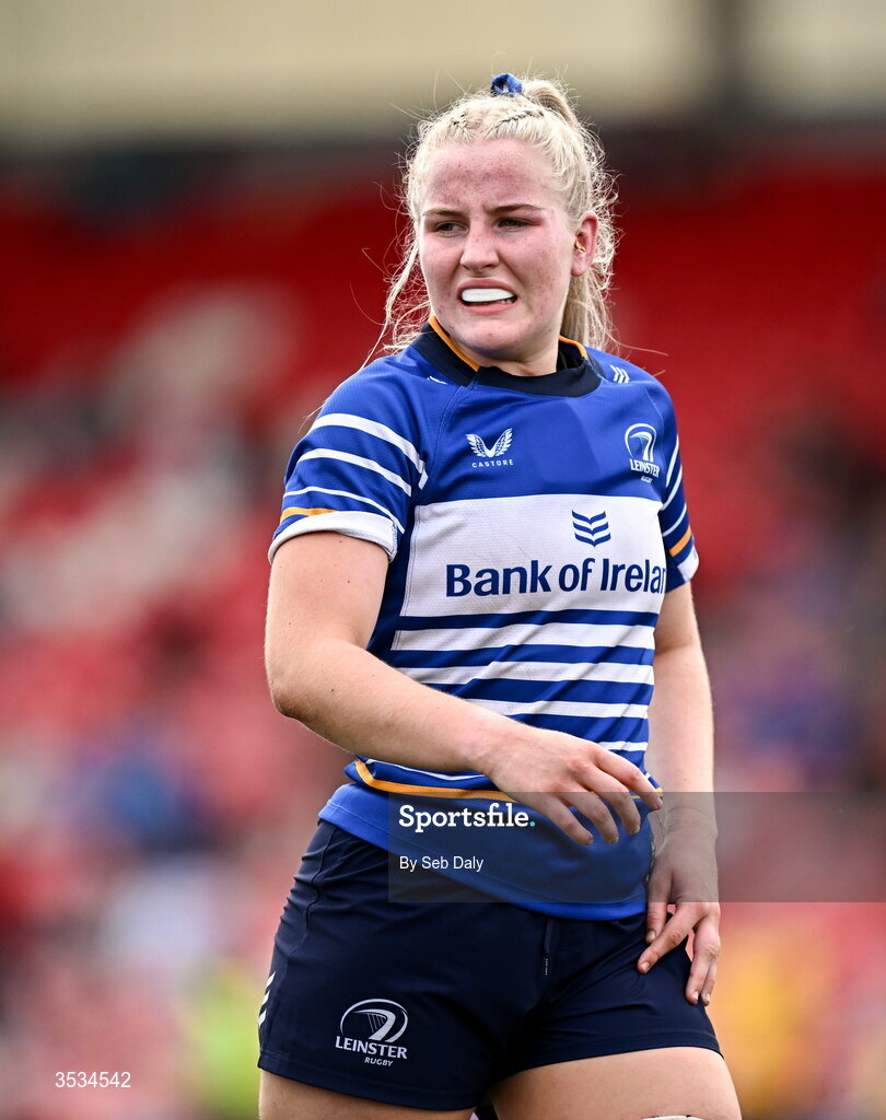 8 August 2026; Roisín Kinch of Leinster during the Vodafone Womens Interprovincial Championship Round 1 match between Munster and Leinster at Virgin Media Park in Cork. Photo by Seb Daly/Sportsfile