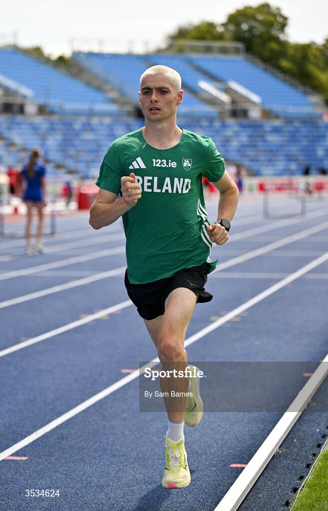 9 August 2026; Darragh McElhinney of Ireland during a training session ahead of the European Athletics Championships 2026 at Alexander Stadium in Birmingham, England. Photo by Sam Barnes/Sportsfile