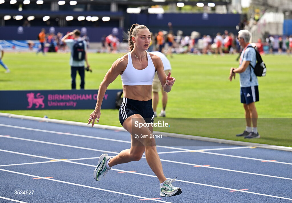 9 August 2026; Sophie Becker of Ireland during a training session ahead of the European Athletics Championships 2026 at Alexander Stadium in Birmingham, England. Photo by Sam Barnes/Sportsfile