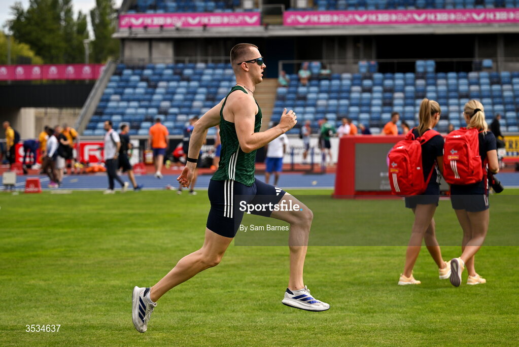 9 August 2026; Jack Raftery of Ireland during a training session ahead of the European Athletics Championships 2026 at Alexander Stadium in Birmingham, England. Photo by Sam Barnes/Sportsfile