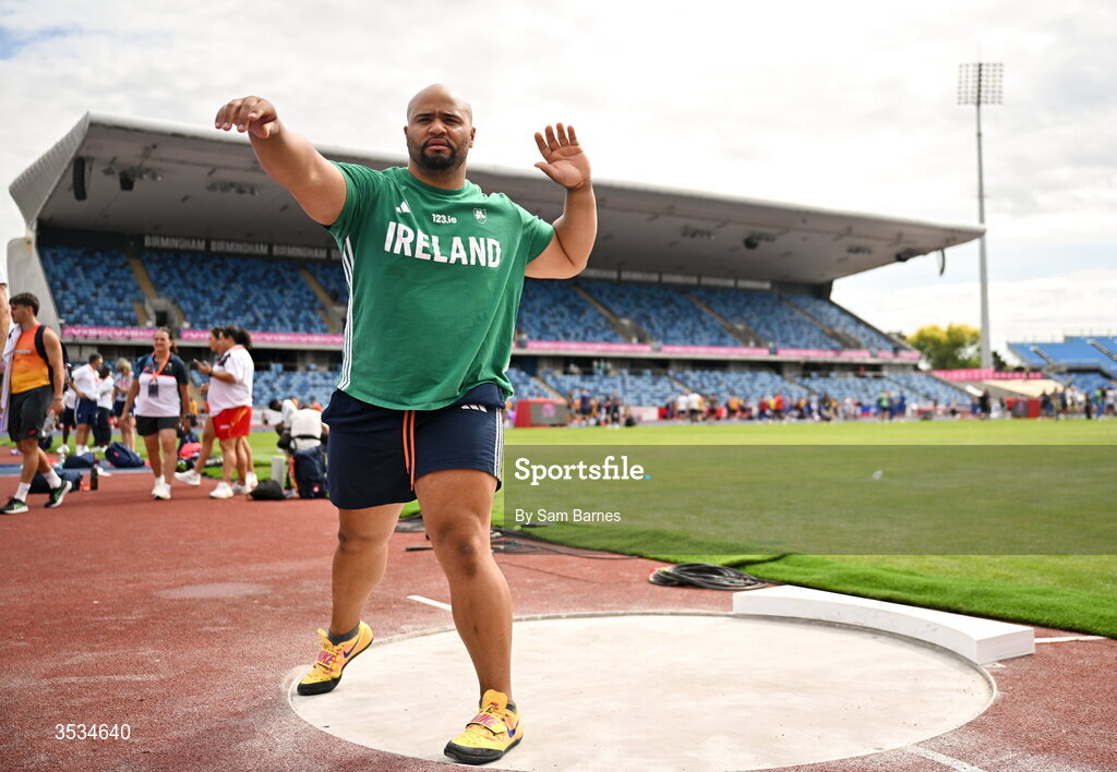 9 August 2026; Eric Favors of Ireland during a training session ahead of the European Athletics Championships 2026 at Alexander Stadium in Birmingham, England. Photo by Sam Barnes/Sportsfile
