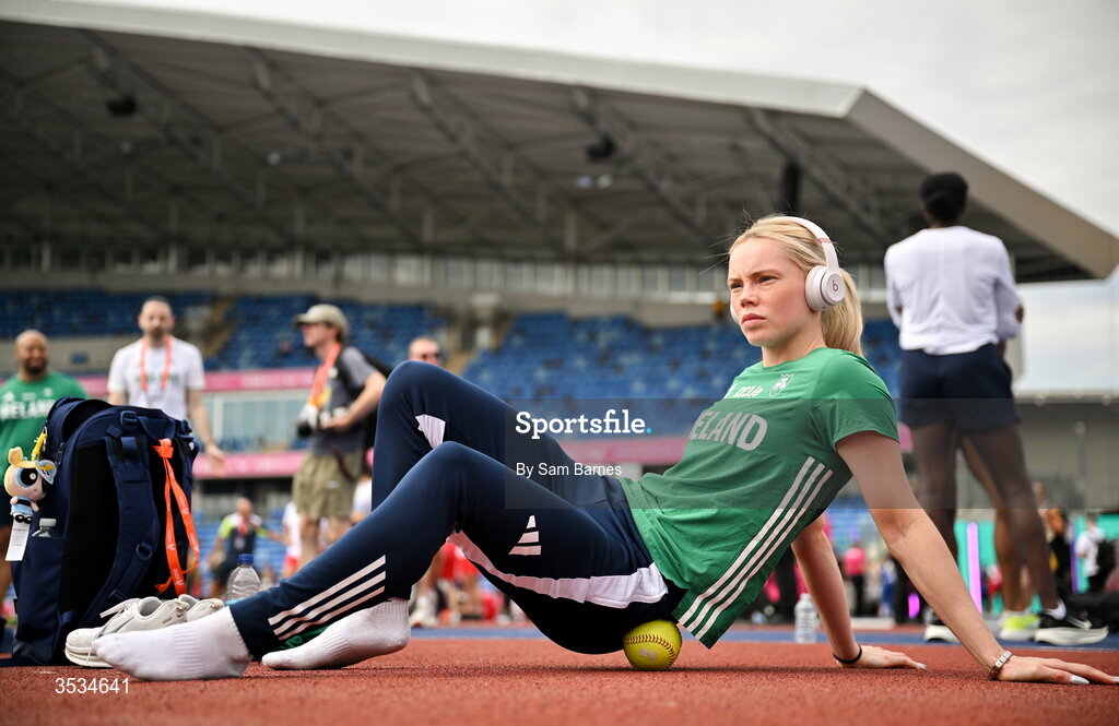 9 August 2026; Lauren Roy of Ireland during a training session ahead of the European Athletics Championships 2026 at Alexander Stadium in Birmingham, England. Photo by Sam Barnes/Sportsfile