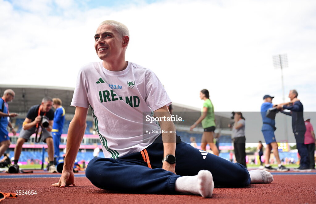 9 August 2026; Darragh McElhinney of Ireland during a training session ahead of the European Athletics Championships 2026 at Alexander Stadium in Birmingham, England. Photo by Sam Barnes/Sportsfile