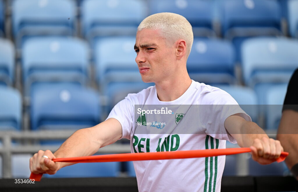 9 August 2026; Darragh McElhinney of Ireland during a training session ahead of the European Athletics Championships 2026 at Alexander Stadium in Birmingham, England. Photo by Sam Barnes/Sportsfile
