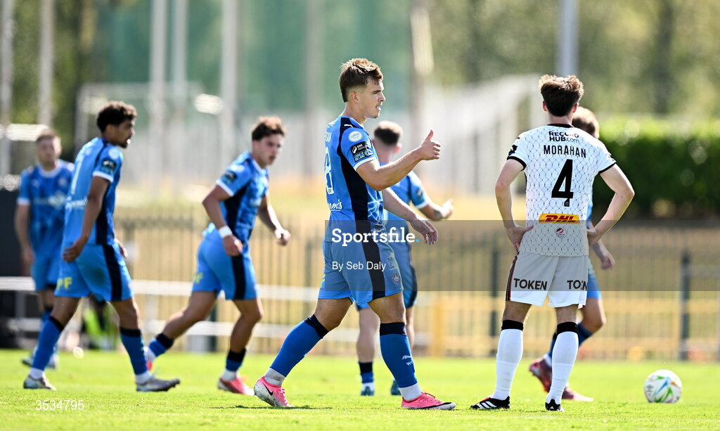 9 August 2026; Tommy Lonergan of Waterford celebrates after scoring his side's first goal during the SSE Airtricity Men's Premier Division match between Waterford and Bohemians at the RSC in Waterford. Photo by Seb Daly/Sportsfile