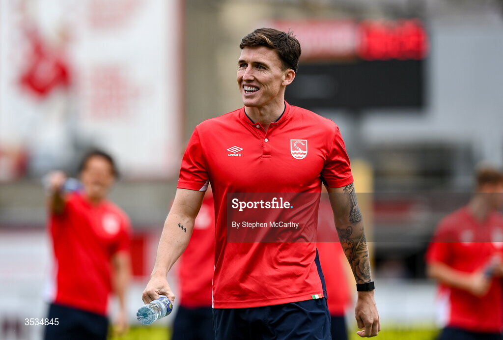 9 August 2026; Joe Redmond of St Patrick's Athletic before the SSE Airtricity Men’s Premier Division match between Shelbourne and St Patrick's Athletic at Tolka Park in Dublin. Photo by Stephen McCarthy/Sportsfile