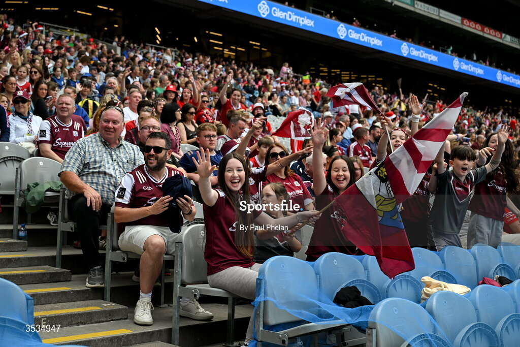 9 August 2026; Galway supporters during the Glen Dimplex All-Ireland Senior Camogie Championship final match between Galway and Cork at Croke Park in Dublin. Photo by Paul Phelan/Sportsfile