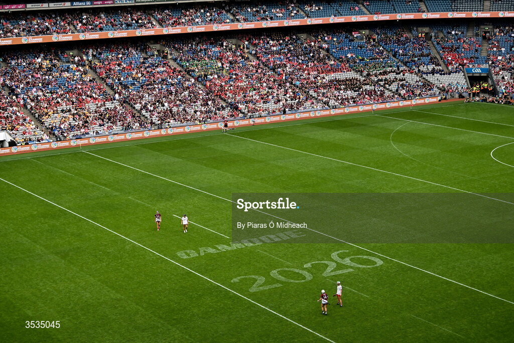 9 August 2026; Some of the 33,419 people in attendance during the Glen Dimplex All-Ireland Senior Camogie Championship final match between Galway and Cork at Croke Park in Dublin. Photo by Piaras Ó Mídheach/Sportsfile