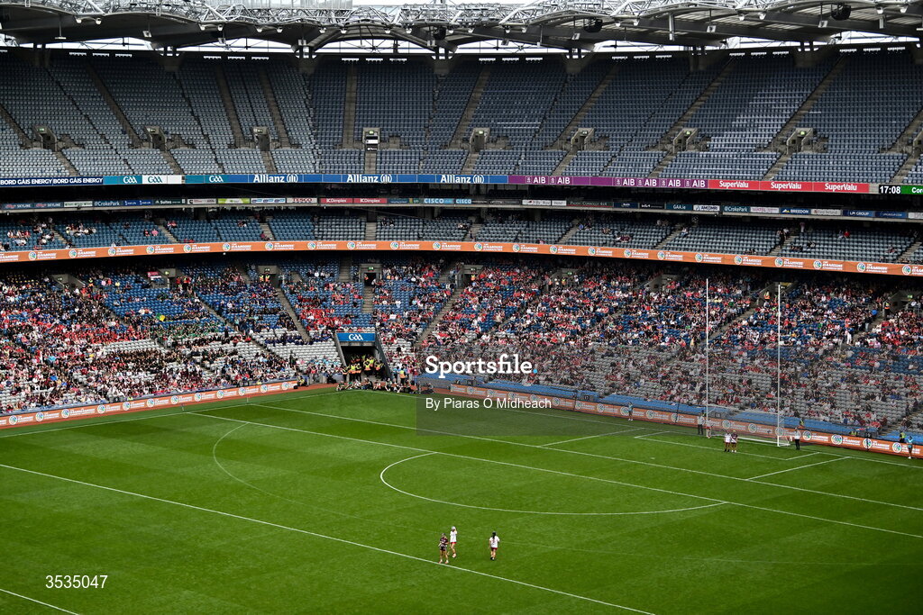 9 August 2026; Some of the 33,419 people in attendance during the Glen Dimplex All-Ireland Senior Camogie Championship final match between Galway and Cork at Croke Park in Dublin. Photo by Piaras Ó Mídheach/Sportsfile