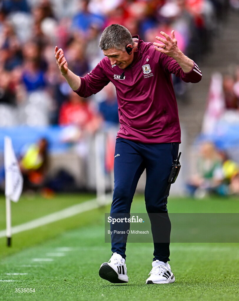 9 August 2026; Galway manager Cathal Murray during the Glen Dimplex All-Ireland Senior Camogie Championship final match between Galway and Cork at Croke Park in Dublin. Photo by Piaras Ó Mídheach/Sportsfile