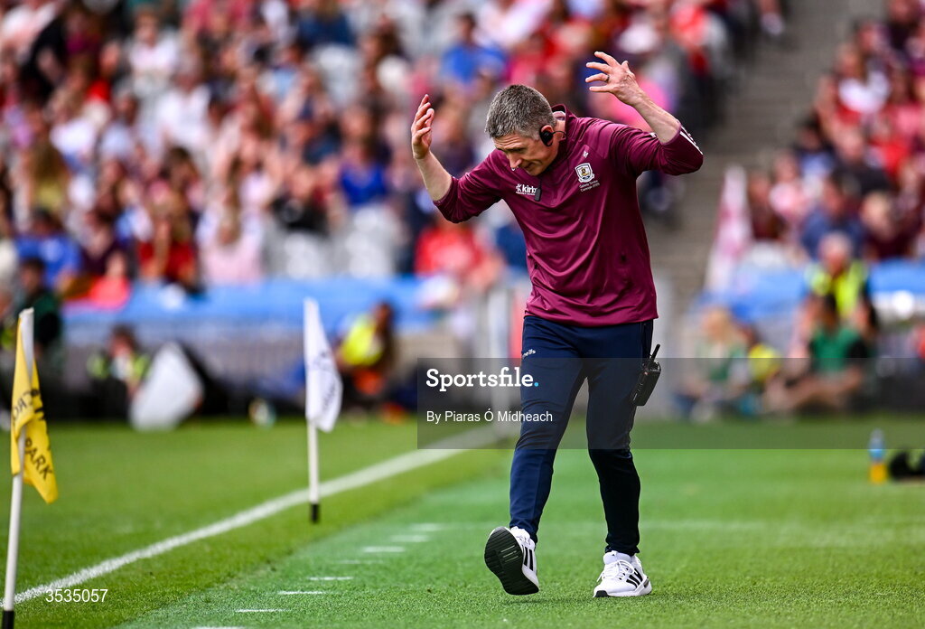 9 August 2026; Galway manager Cathal Murray during the Glen Dimplex All-Ireland Senior Camogie Championship final match between Galway and Cork at Croke Park in Dublin. Photo by Piaras Ó Mídheach/Sportsfile