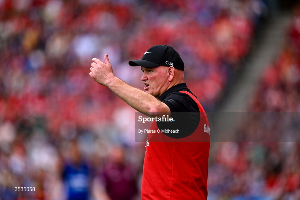 9 August 2026; Cork manager Ger Manley during the Glen Dimplex All-Ireland Senior Camogie Championship final match between Galway and Cork at Croke Park in Dublin. Photo by Piaras Ó Mídheach/Sportsfile