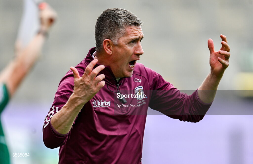 9 August 2026; Galway manager Cathal Murray reacts during the Glen Dimplex All-Ireland Senior Camogie Championship final match between Galway and Cork at Croke Park in Dublin. Photo by Paul Phelan/Sportsfile