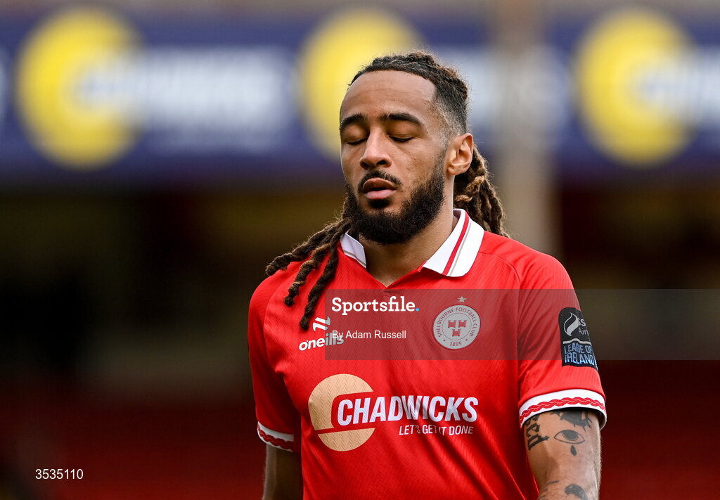 9 August 2026; Milan Mbeng of Shelbourne following the SSE Airtricity Men’s Premier Division match between Shelbourne and St Patrick's Athletic at Tolka Park in Dublin. Photo by Adam Russell/Sportsfile