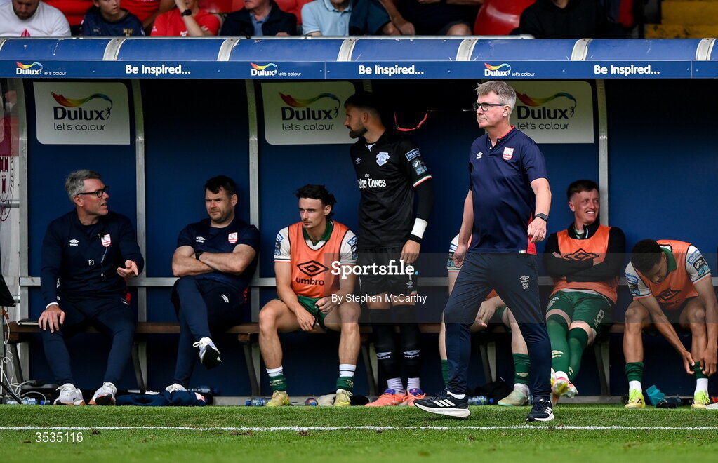 9 August 2026; St Patrick's Athletic manager Stephen Kenny during the SSE Airtricity Men’s Premier Division match between Shelbourne and St Patrick's Athletic at Tolka Park in Dublin. Photo by Stephen McCarthy/Sportsfile