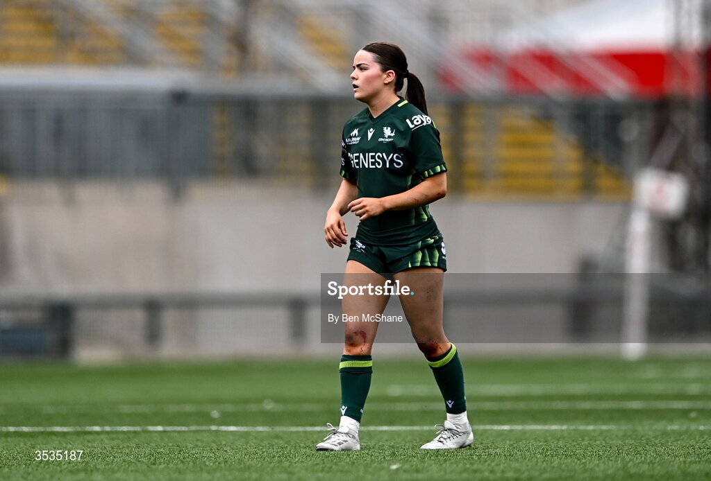 8 August 2026; Emily Foley of Connacht during the Vodafone Womens Interprovincial Championship Round 1 match between Ulster and Connacht at Affidea Stadium in Belfast. Photo by Ben McShane/Sportsfile