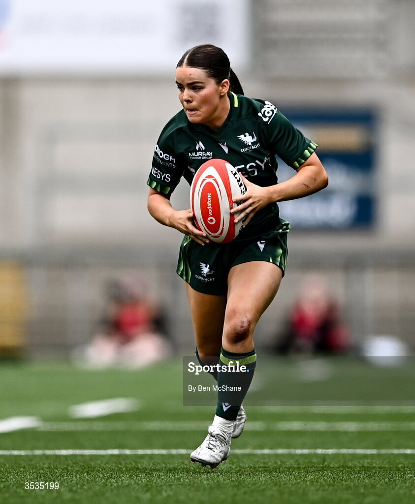 8 August 2026; Emily Foley of Connacht during the Vodafone Womens Interprovincial Championship Round 1 match between Ulster and Connacht at Affidea Stadium in Belfast. Photo by Ben McShane/Sportsfile