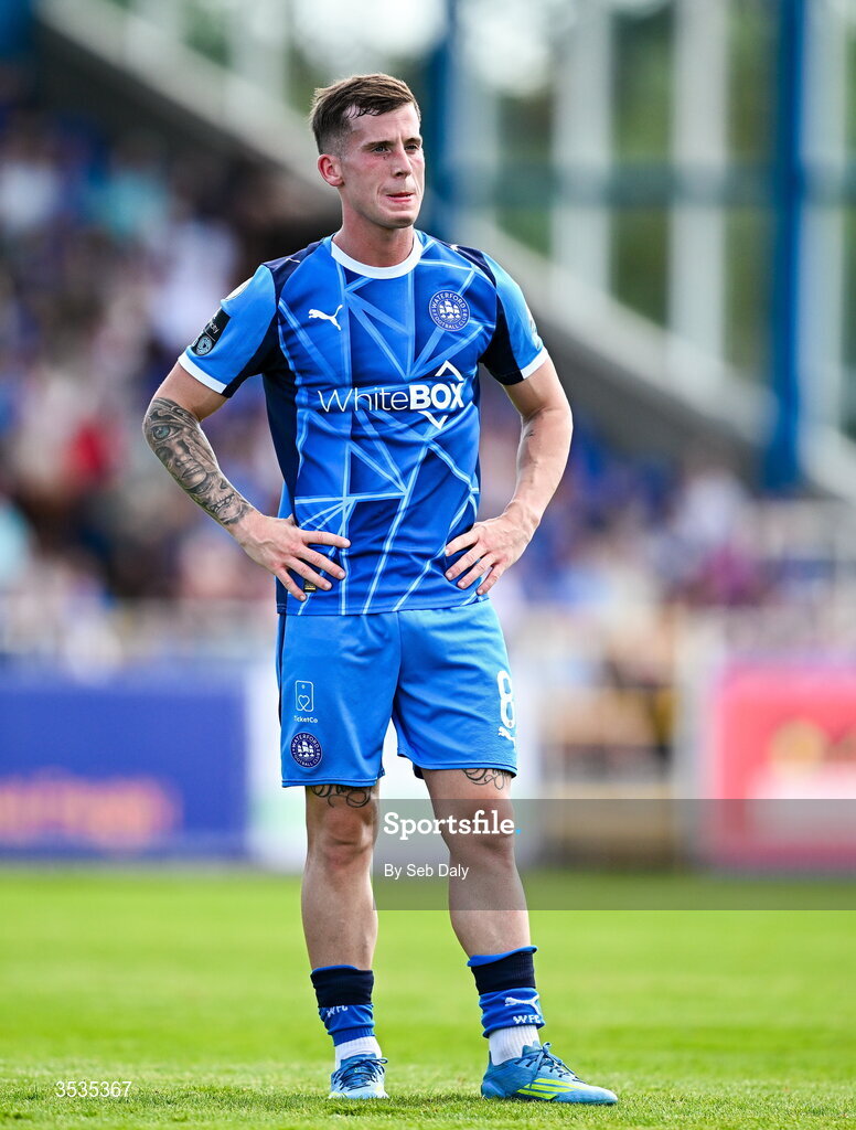 9 August 2026; Evan McLaughlin of Waterford during the SSE Airtricity Men's Premier Division match between Waterford and Bohemians at the RSC in Waterford. Photo by Seb Daly/Sportsfile