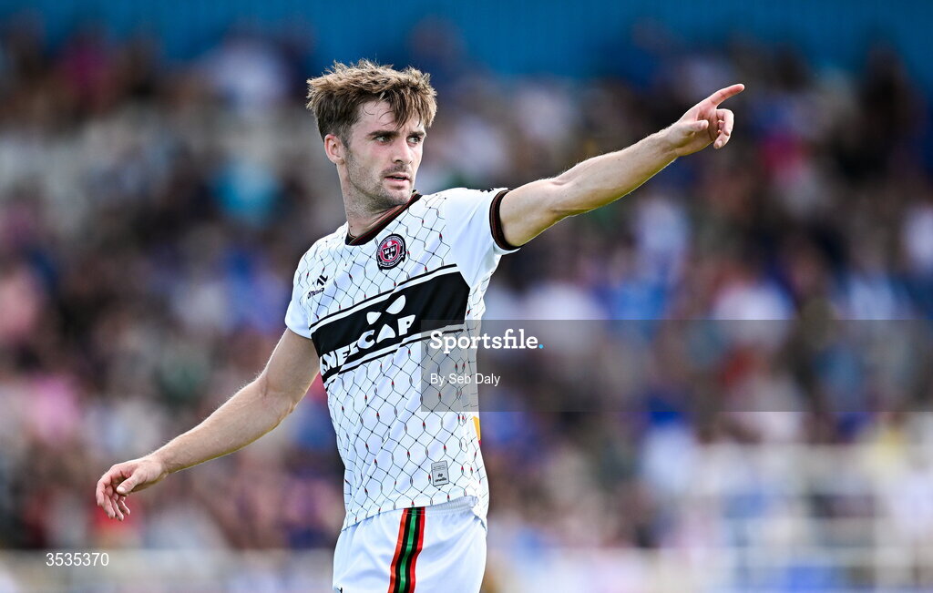 9 August 2026; Niall Morahan of Bohemians during the SSE Airtricity Men's Premier Division match between Waterford and Bohemians at the RSC in Waterford. Photo by Seb Daly/Sportsfile