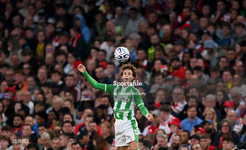 5 August 2026; Rodrigo Riquelme of Real Betis during the pre-season friendly match between Arsenal and Real Betis at the Aviva Stadium in Dublin. Photo by Stephen McCarthy/Sportsfile